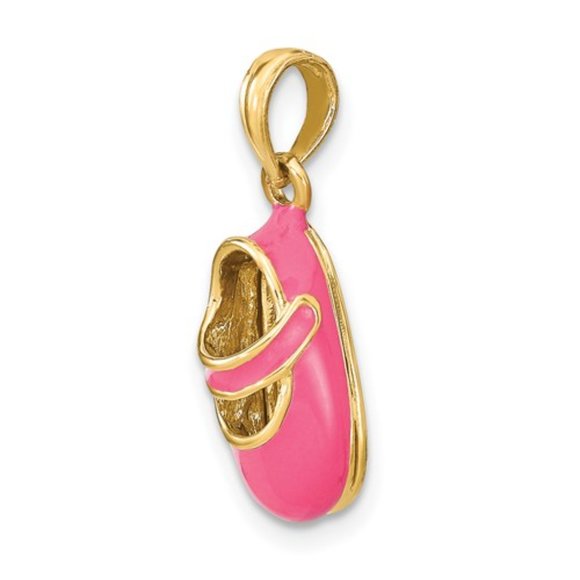 14K Gold Pink Enamel 3-D Mary Jane Baby Shoe Charm - Picture 4 of 4